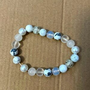 Shades of white glass beads with elastic string